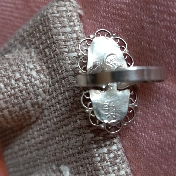🐚💍Genuine 925 Silver Filigree Ring With Abalone Shell Oval Center Stone Size 8 - Picture 6 of 8